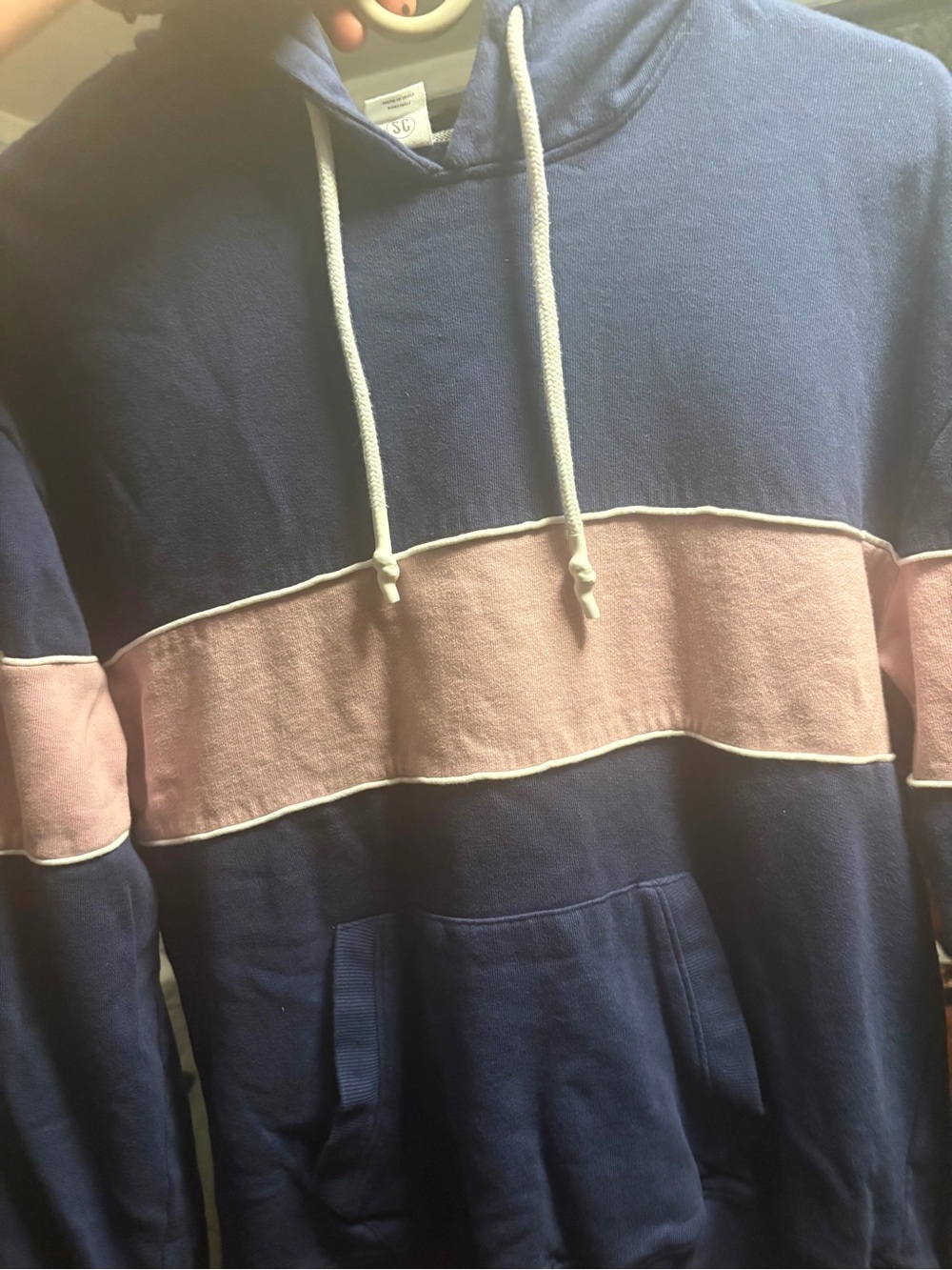 Sovereign Code Navy and Pink Colorblock Pullover Hoodie